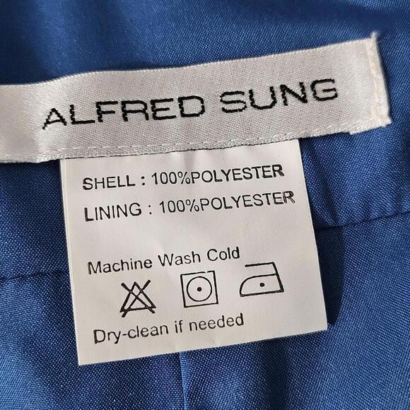 2/$50 Alfred Sung Dusk Blue Satin Twill Halter Dress D772 Size 4 | Elegant - Picture 6 of 9